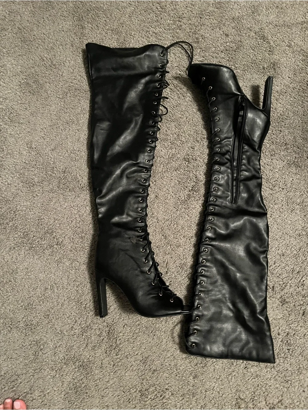 Women's Black Over-the-Knee Lace-Up Heeled Boots